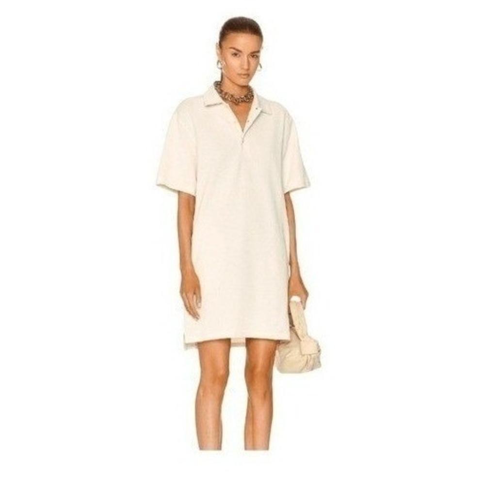 Helmut Lang Waffle Polo Dress Winter White Knit‎ Mini Short Sleeve Pull-Over S